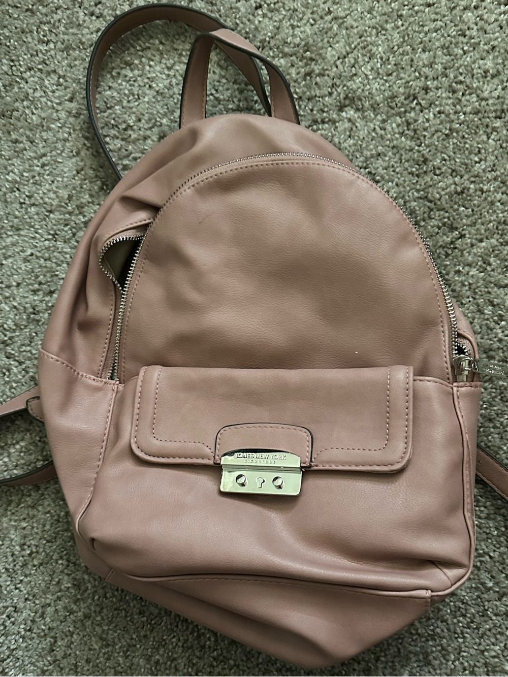 Jones New York Blush Pink Leather Backpack with Front Flap Pocket